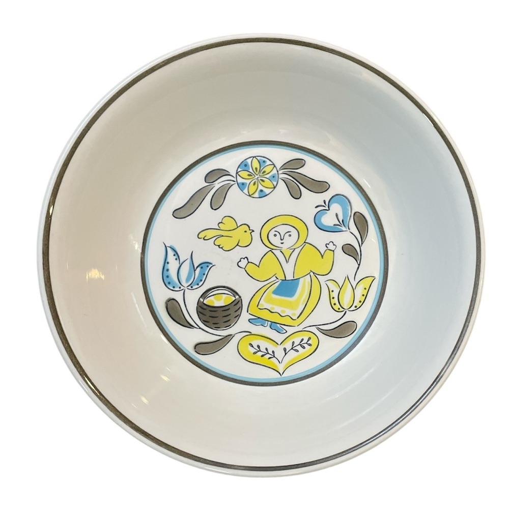 Vintage Sango Ferrostone Serving Bowl Picnic Pattern Pennsylvania Dutch Japan